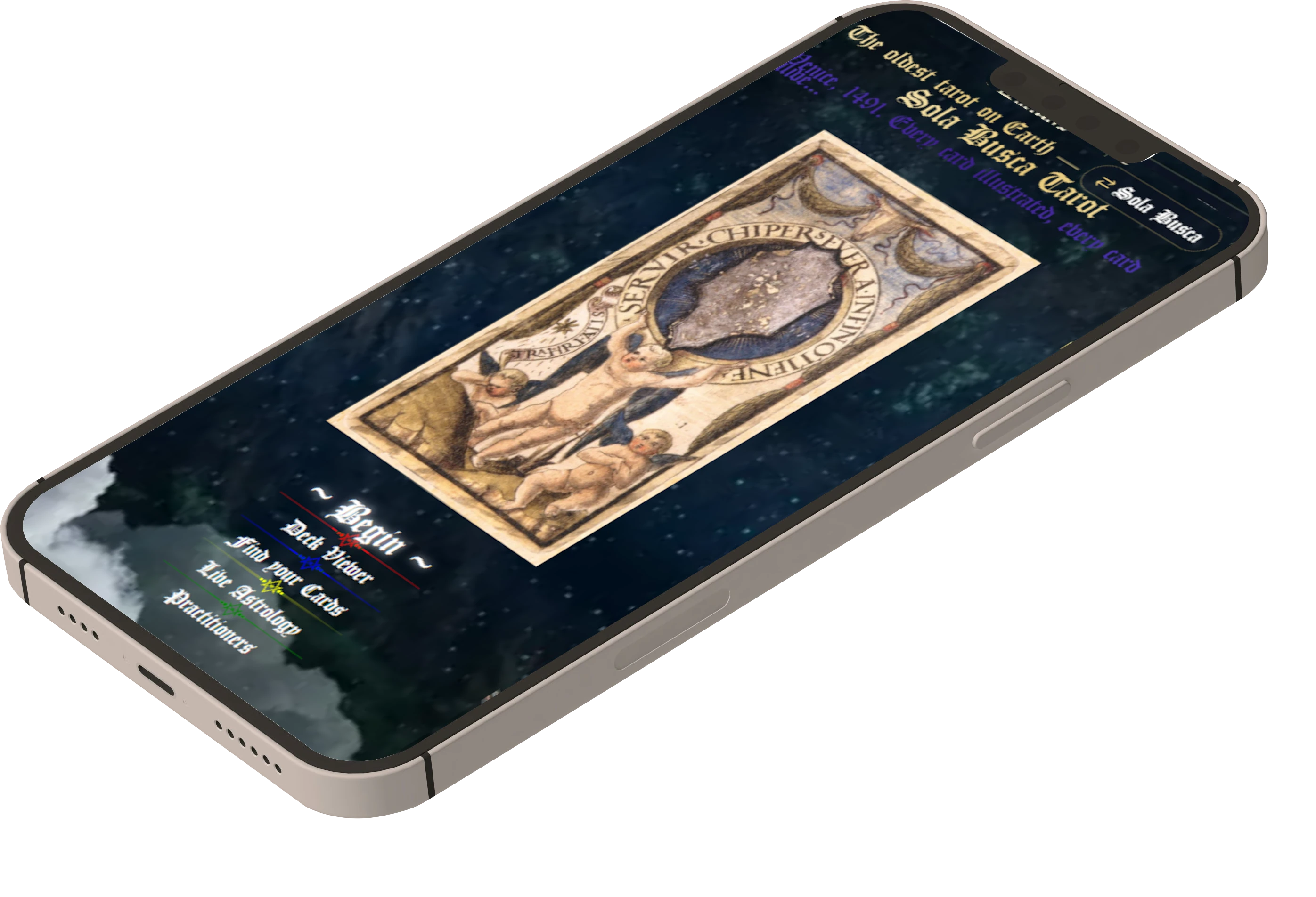 An app running on a phone leaning at a 45-degree angle.